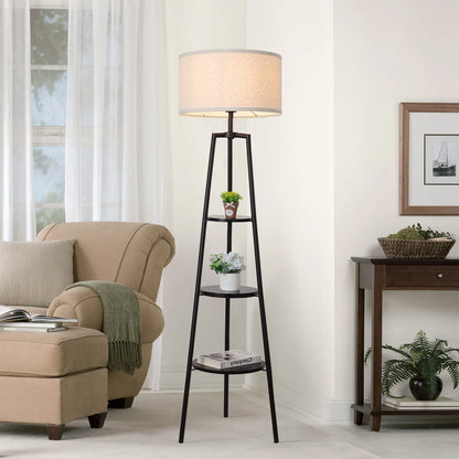 Round Fabric Floor Lamp with Shelf