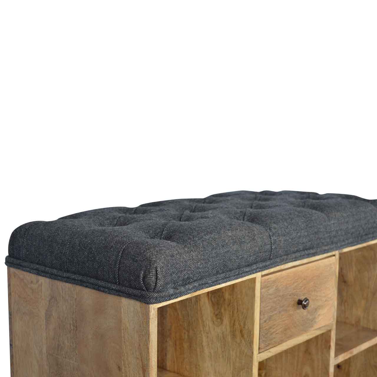 Black Tweed Shoe Storage Bench