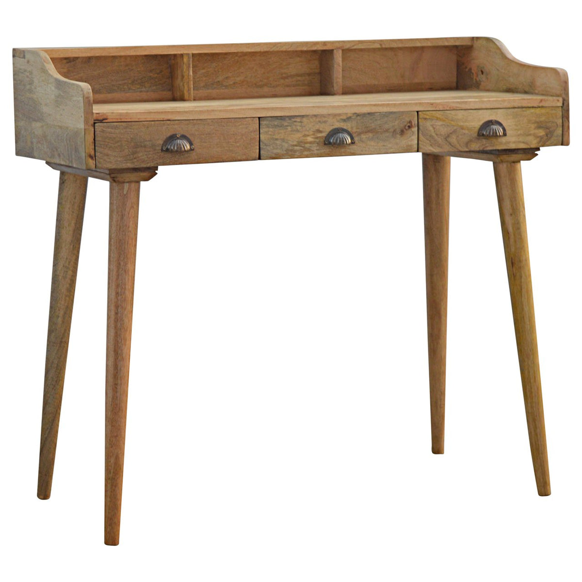 Close-up of the Gallery Wooden Writing Desk's drawers and knobs