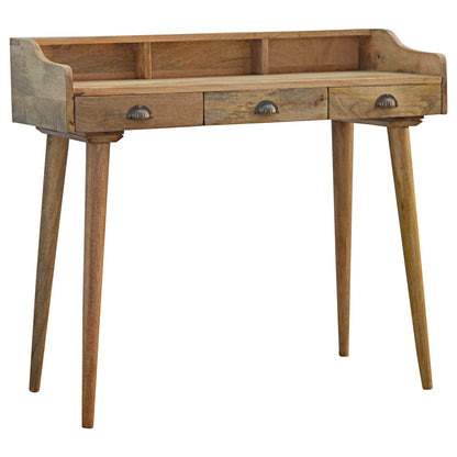 Close-up of the Gallery Wooden Writing Desk's drawers and knobs