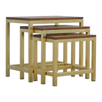 Mango Wood Gold Stool (Set of 3)