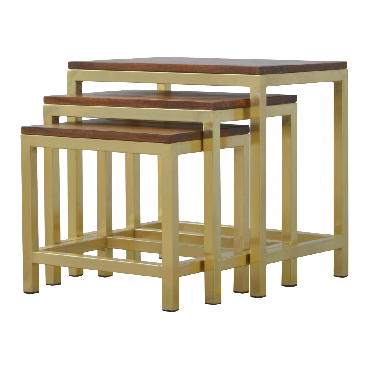 Mango Wood Gold Stool (Set of 3)