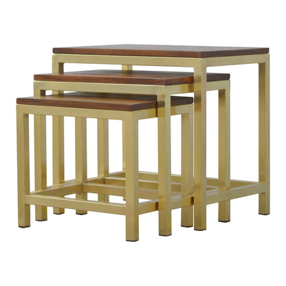 Mango Wood Gold Stool (Set of 3)