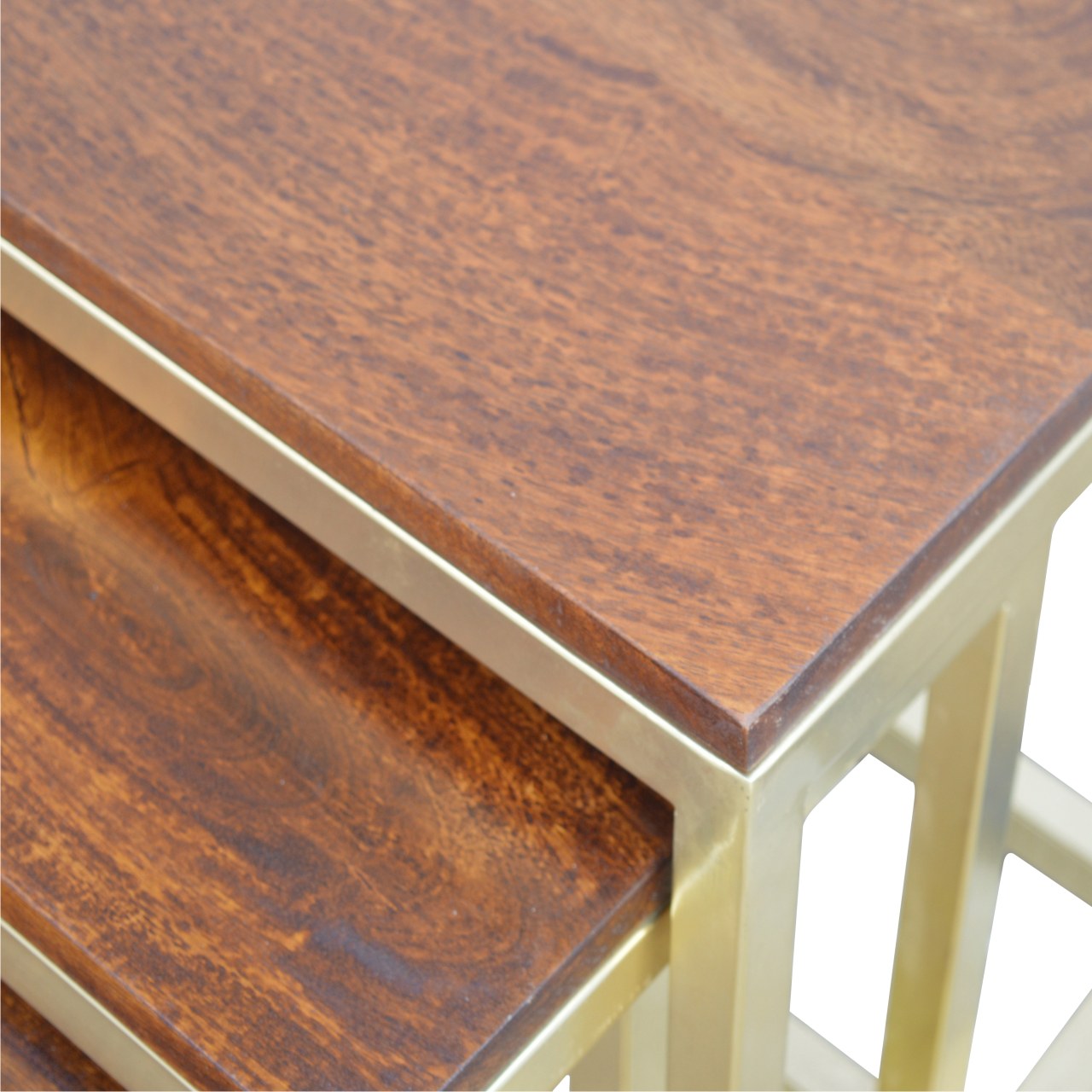 Mango Wood Gold Stool (Set of 3)