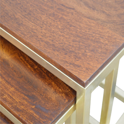 Mango Wood Gold Stool (Set of 3)