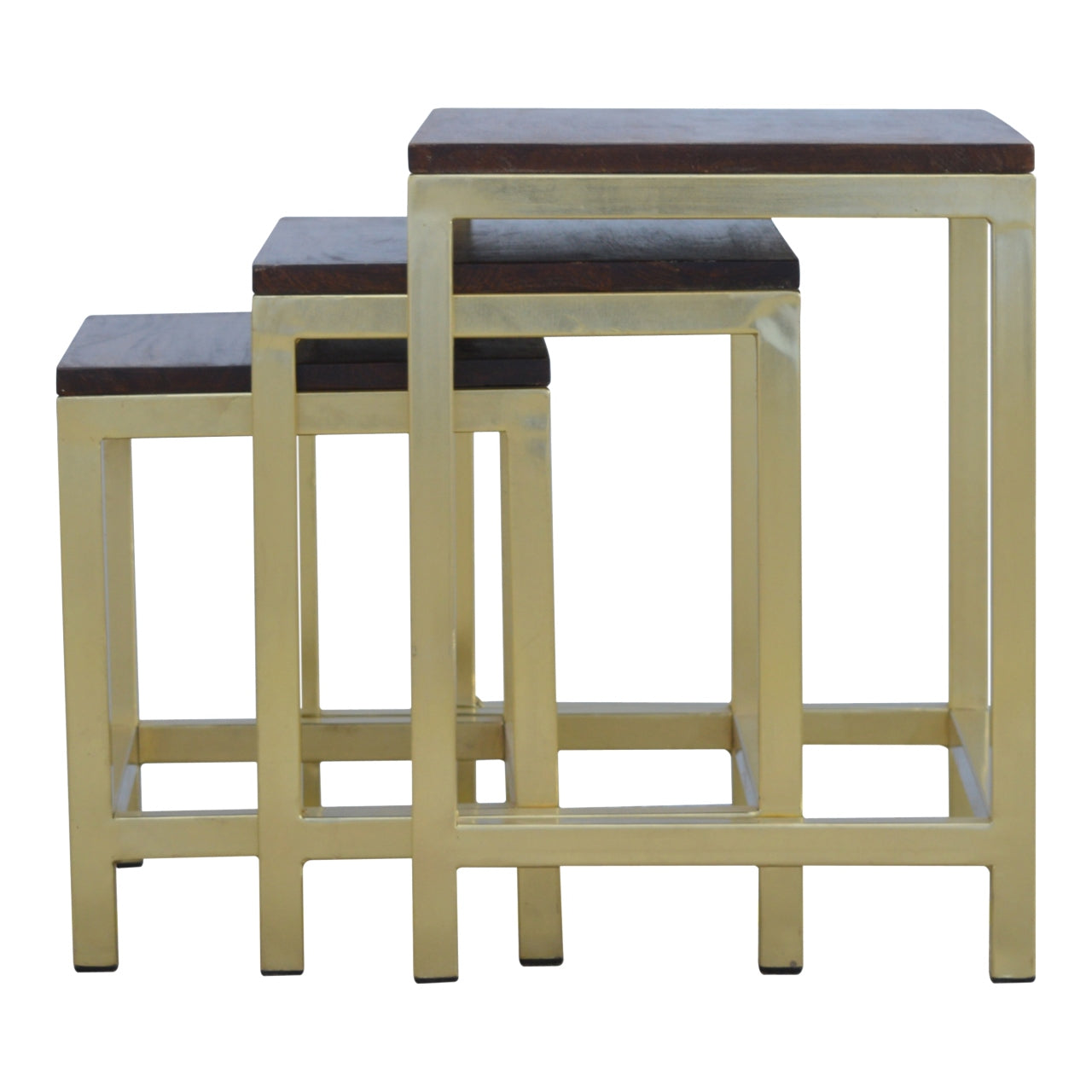 Mango Wood Gold Stool (Set of 3)