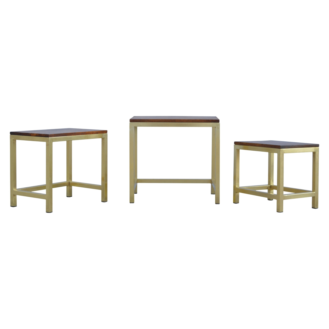 Mango Wood Gold Stool (Set of 3)