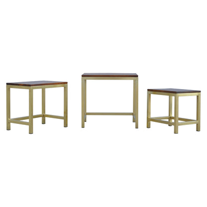 Mango Wood Gold Stool (Set of 3)