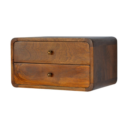 Close-up of the Floating Curved Bedside Shelf's drawer and knob detail