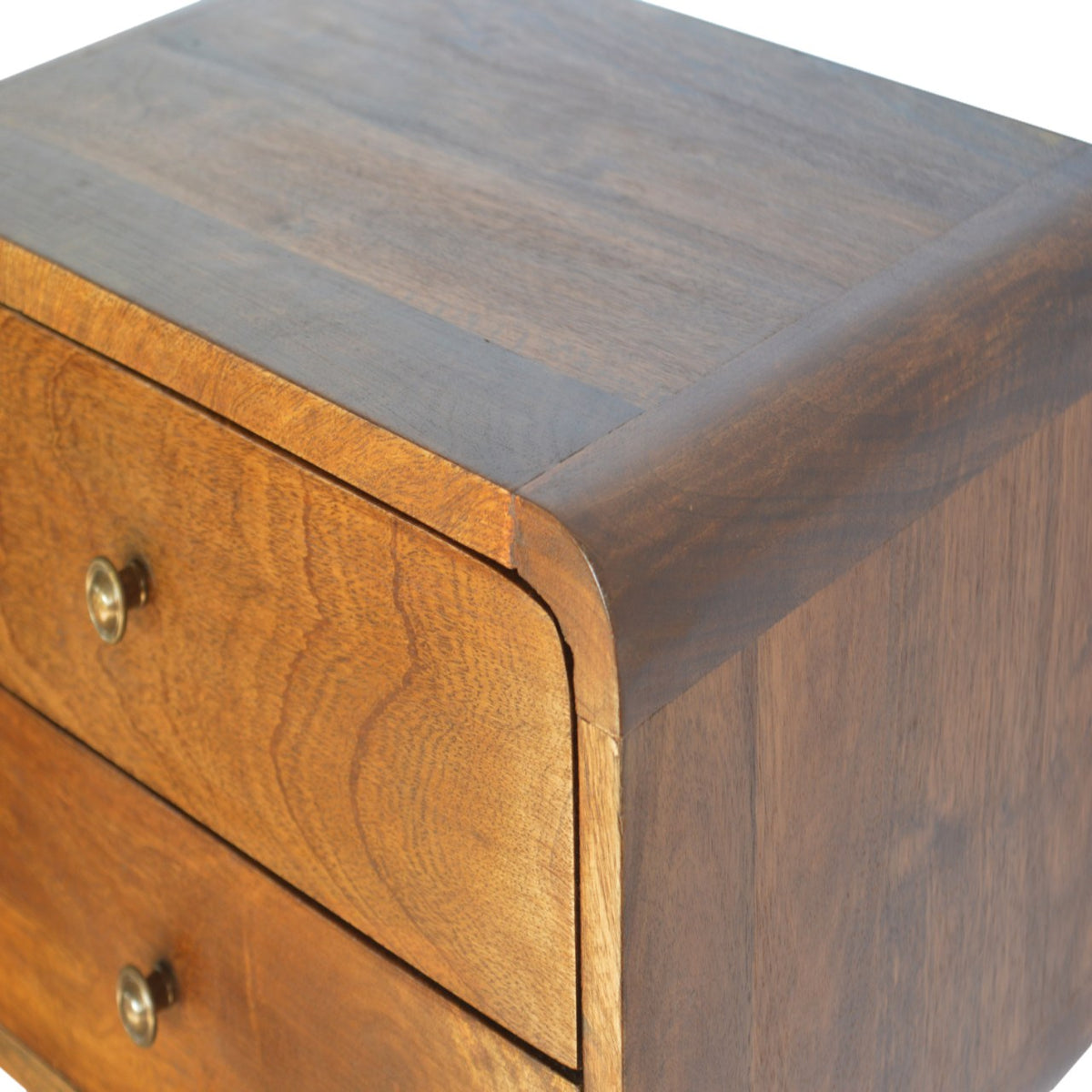 Floating Curved Bedside Shelf, side angle showing curved edges