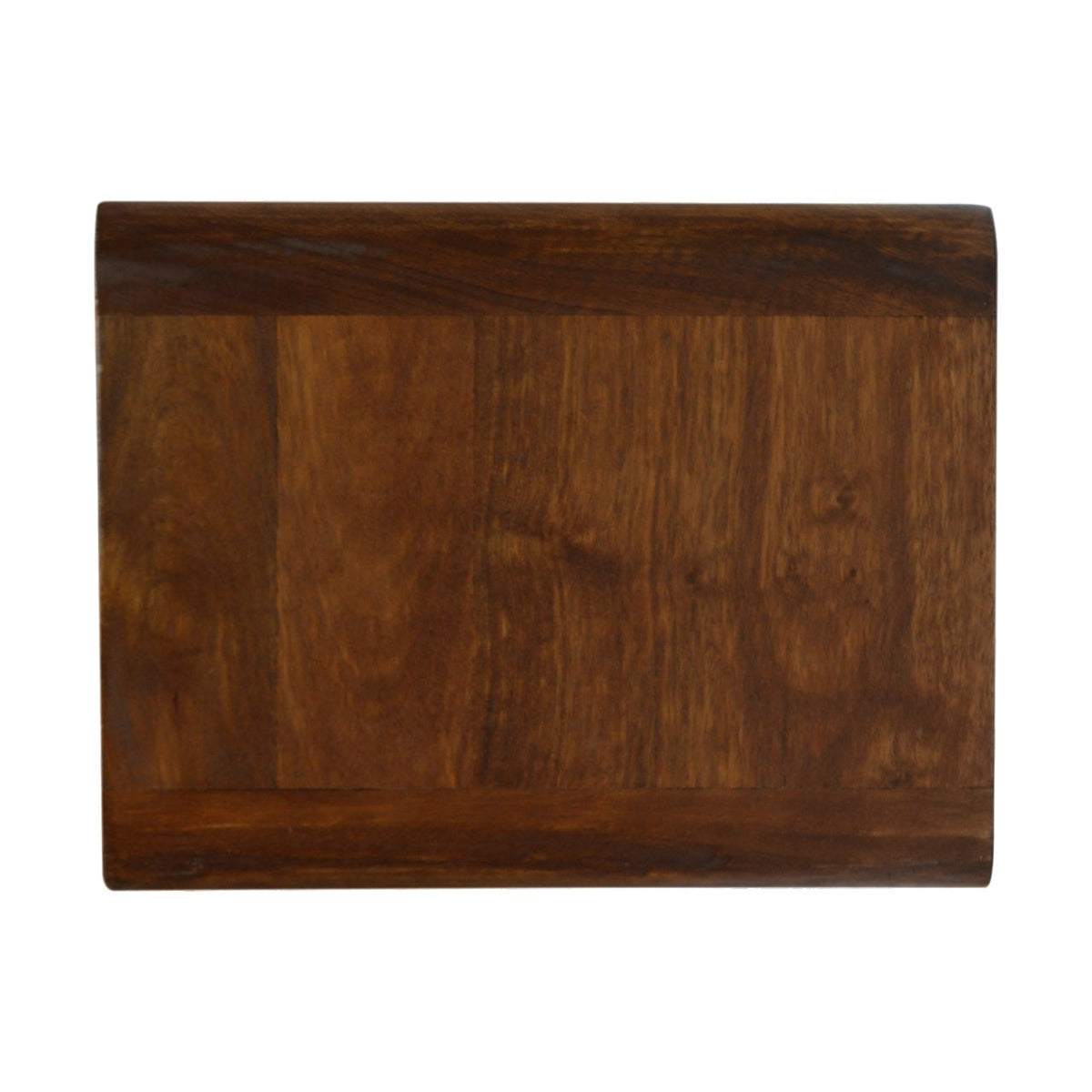Detail view of the Floating Curved Bedside Shelf's solid mango wood grain