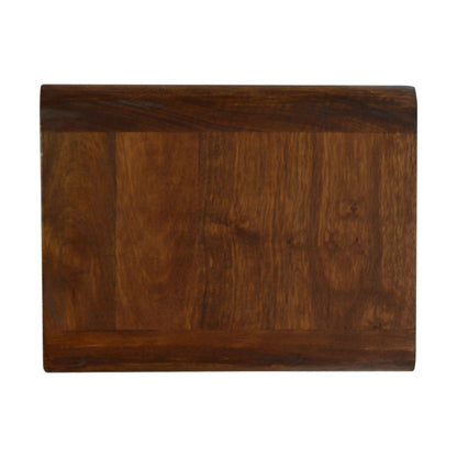 Detail view of the Floating Curved Bedside Shelf's solid mango wood grain