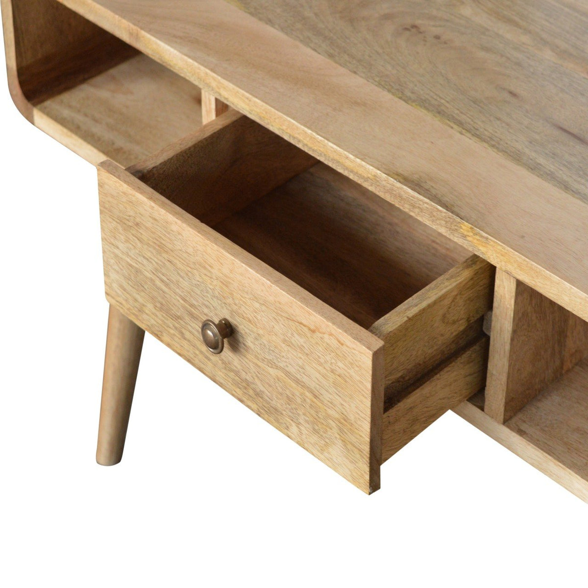 Curved Open Coffee Table from a three-quarter angle
