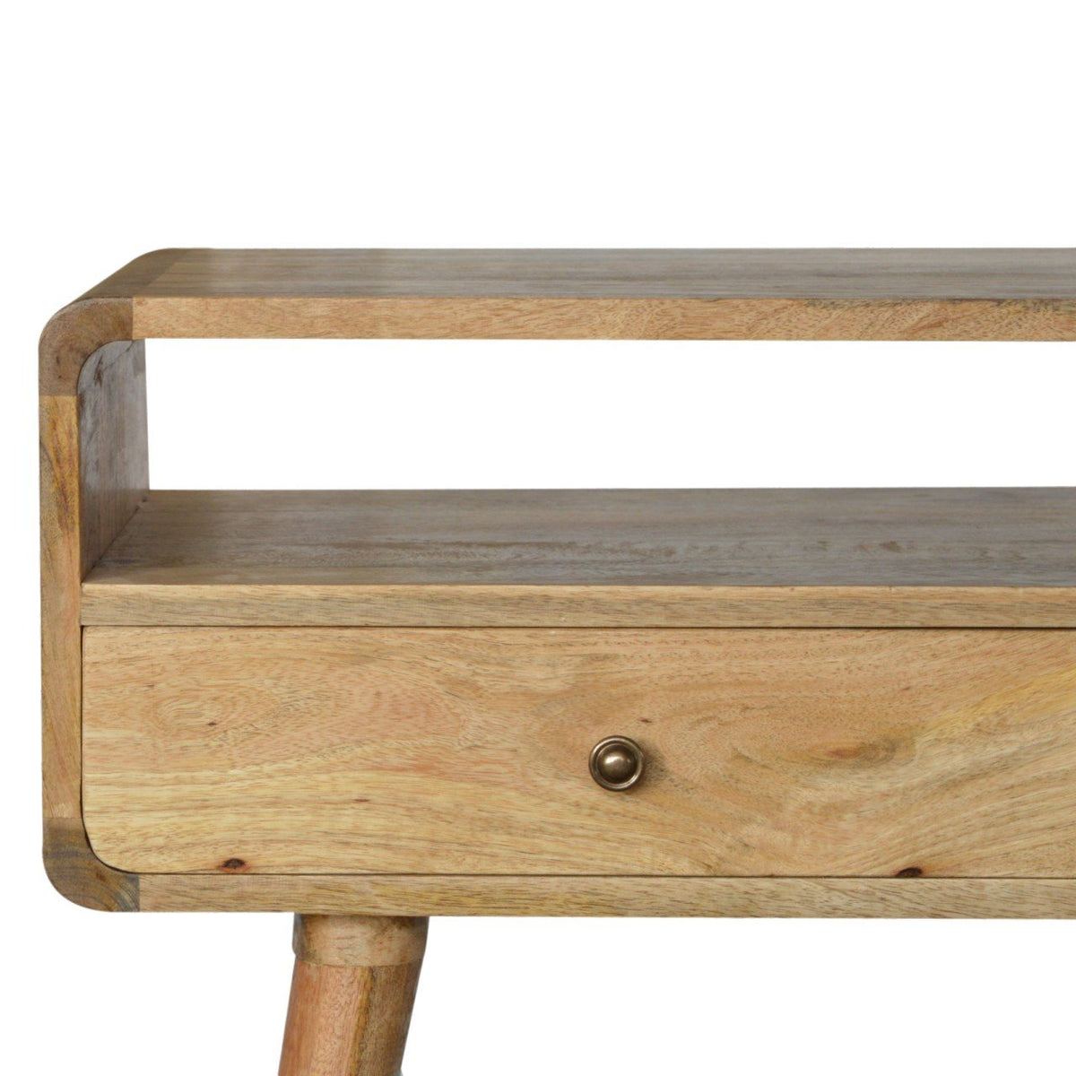 Curved Wood Console Table, side profile showing curved edges