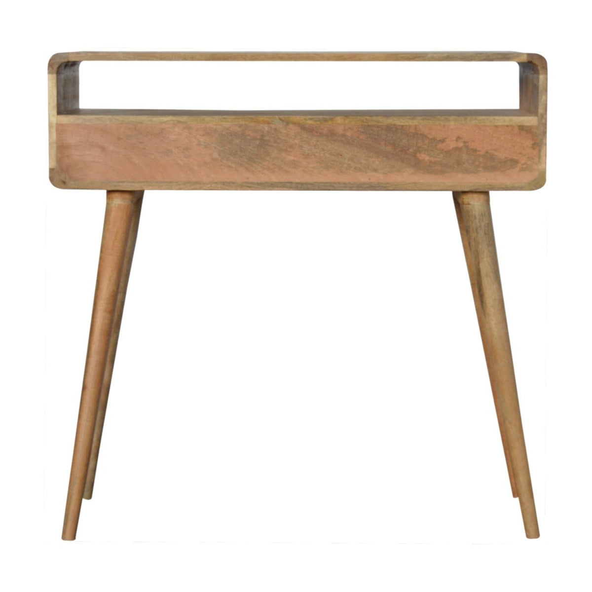 Curved Wood Console Table, three-quarter angle view