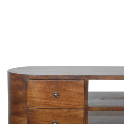 Chestnut Media Console Unit, top-down view