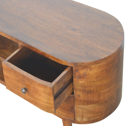 Detail view of the Chestnut Media Console Unit's rounded edges